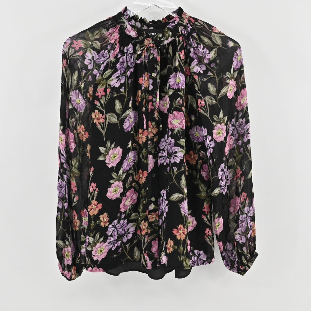 Yumi Kim Womens Floral Blouse Size XS Black Pink Purple‎ Romantic Long Sleeve